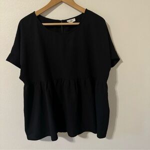 Entro Blouse Black Textured Relaxed Fit Rear Button Keyhole-Large